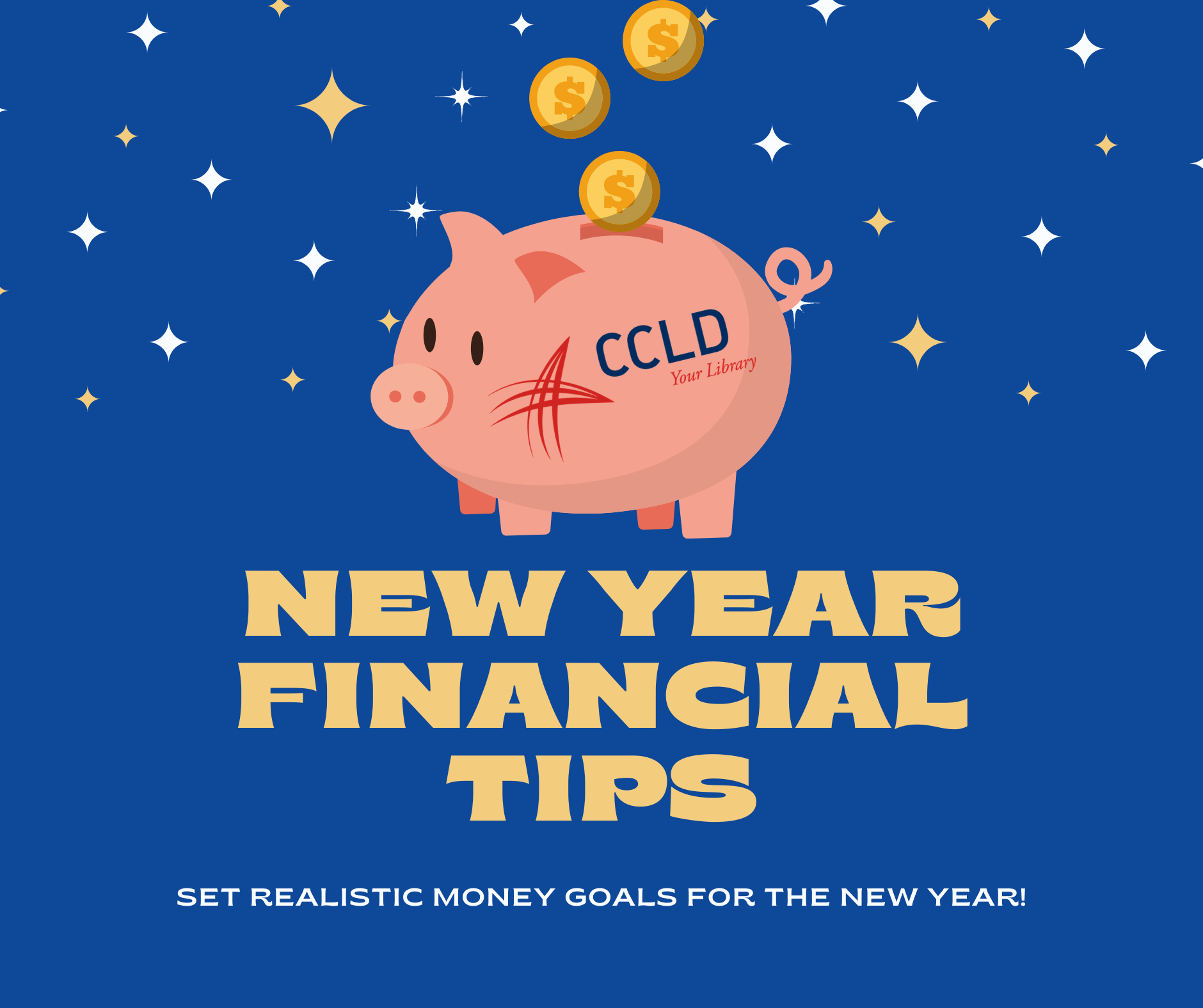 Library piggy bank. New Year Financial Tips. 
